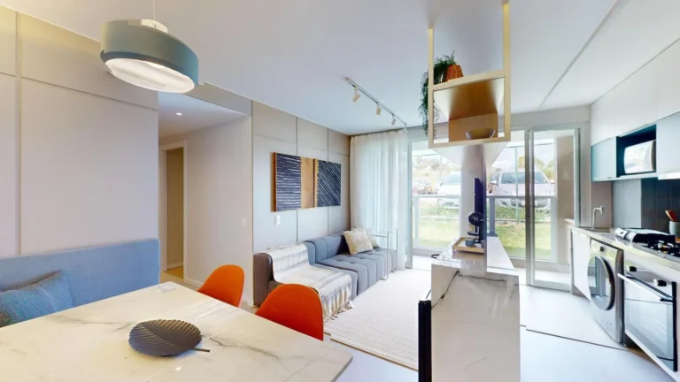 Sala de estar e jantar com varanda do apartamento 3 quartos do Alto da Alvorada