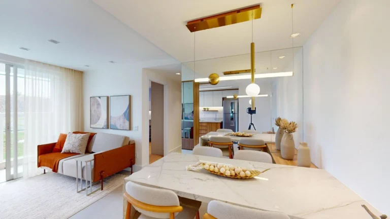 Sala de estar e jantar integradas do apartamento 2 quartos do Alto da Aurora