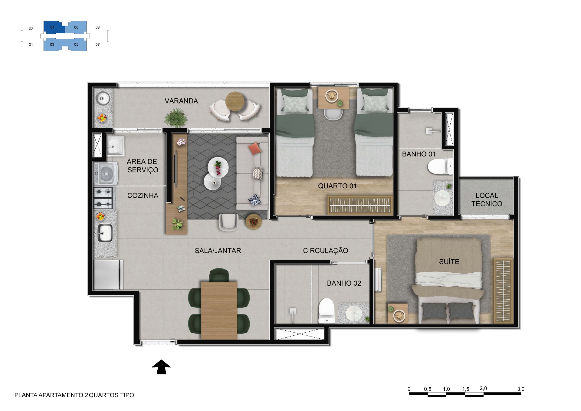 Planta Apartamento Tipo — 2 quartos Alto da Aurora